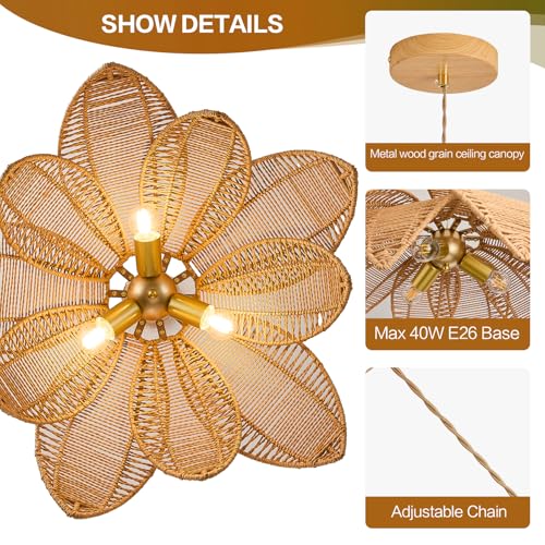 3 Light Boho Rattan Chandelier