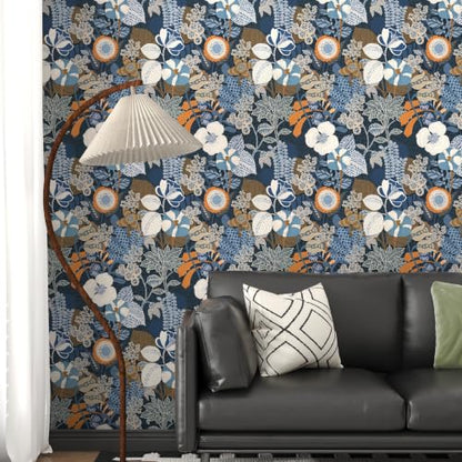 Blue Floral Wallpaper Peel and Stick Wallpaper Boho
