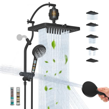 13" Rainfall Shower Head with 5 Spray Modes with Extra Height 12" Shower Arm