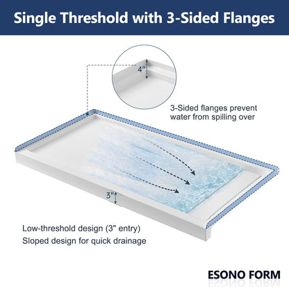 60"L x 30"W Shower Base with Right Drain