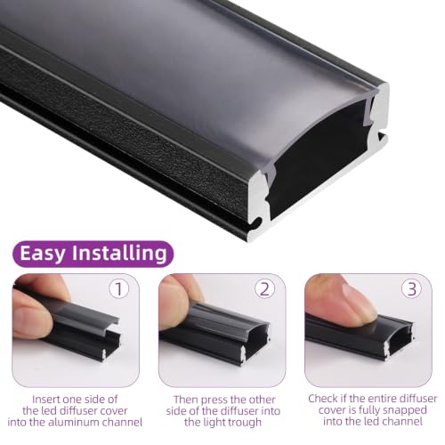 10 Pack LED Aluminum Channel U Shape LED Strip Diffuser Track with Black Cover Easy Installation