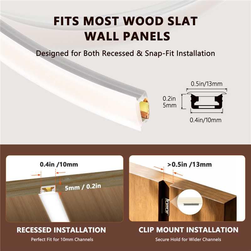16.4ft 24V Silicone LED Strip Lights Recessed Lighting Wood Slat Wall (Touch Control)