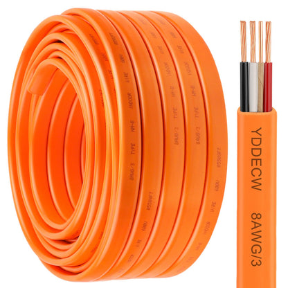 8/3 NM-B Wire with Ground - 50FT 8 AWG 3 Conductor Non-Metallic Sheathed Cable Pure Copper Residential Indoor Wire for Outlets, Switches, Other Loads and Lighting Wiring Projects etc.(Orange) (50FT)