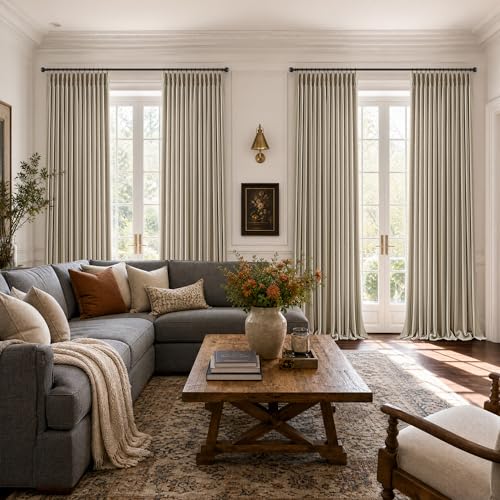 Burlywood Pinch Pleated Semi Sheer Thick Linen Curtains 84 Inches Long (Burlywood Birch / 40"W x 84"L (Pack of 2))