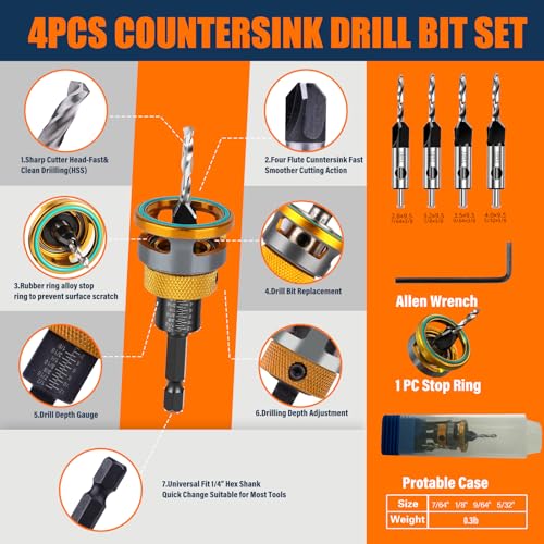 Countersink Drill Bit Set with Depth Stop