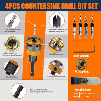 Countersink Drill Bit Set with Depth Stop