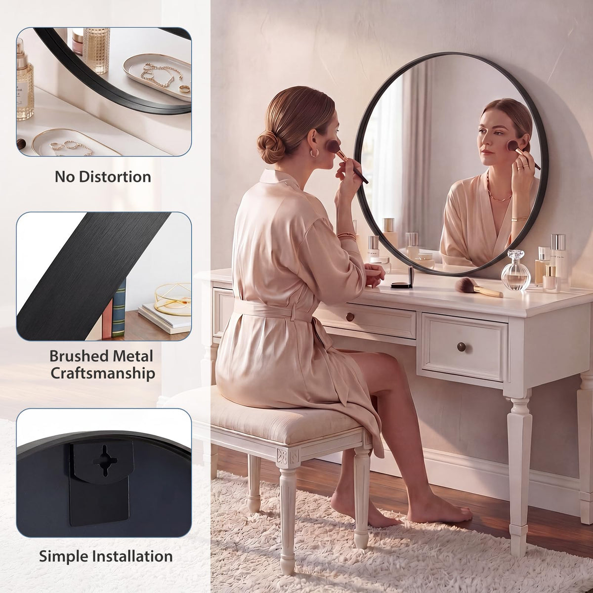 Round Wall Mirror 28 Inch (Black / 28"L x 28"W / Concave-Circle)