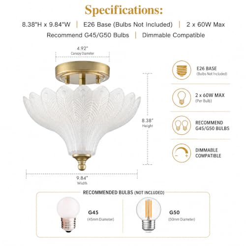 Glass Ceiling Light Semi Flush Mount Textured Glass Shade