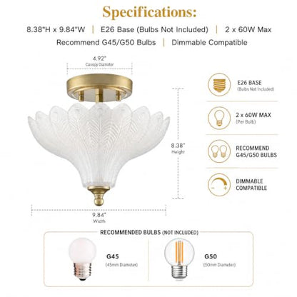 Glass Ceiling Light Semi Flush Mount Textured Glass Shade