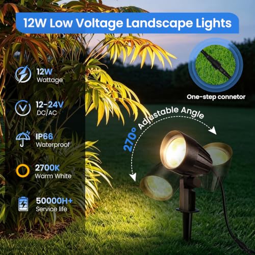 Low Voltage Landscape Lighting Kit 12W Plug & Play Outdoor Spotlight