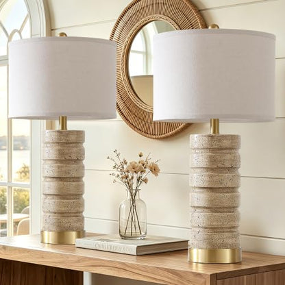 26" Modern Table Lamp Set of 2 Resin Lamp with Natural Stone Look