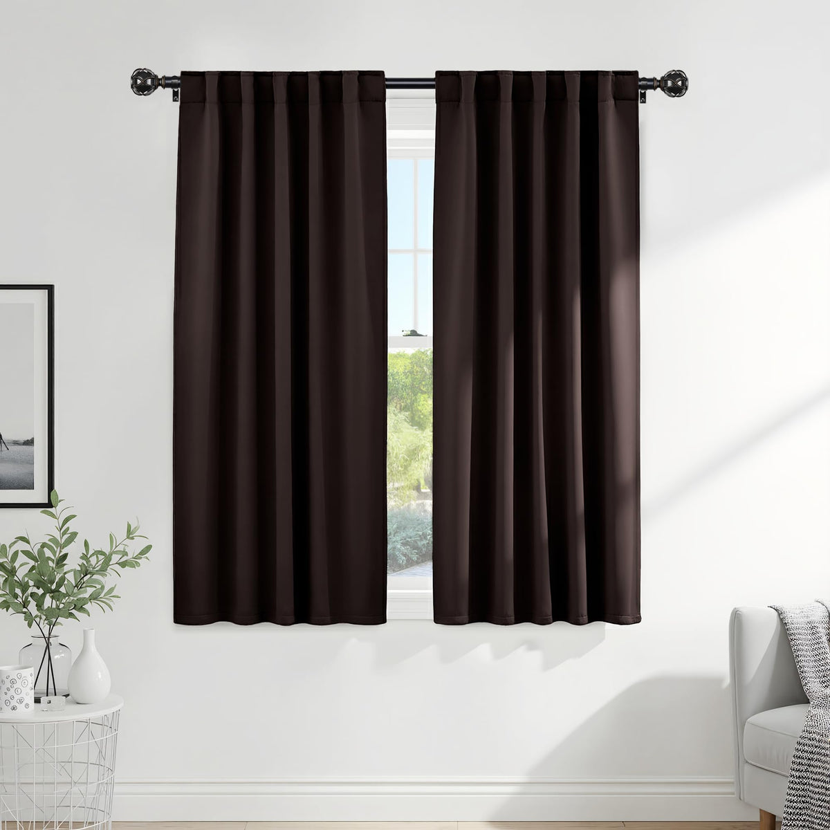 Blackout Curtains Thermal Insulated Window Treatment Panels Room Darkening Shade Drapes for Living Room Back Tab (Brown / 34"W x 63"L (Pack of 2))