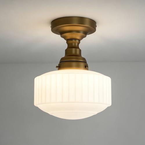 Flush Mount Ceiling Light with 9 Inch Milk Glass Shade