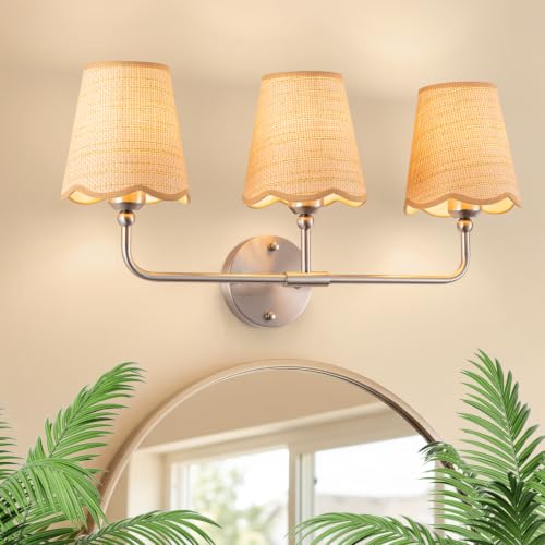 3 Light Boho Rattan Bathroom Vanity Light Fixture