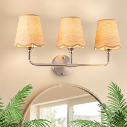 3 Light Boho Rattan Bathroom Vanity Light Fixture