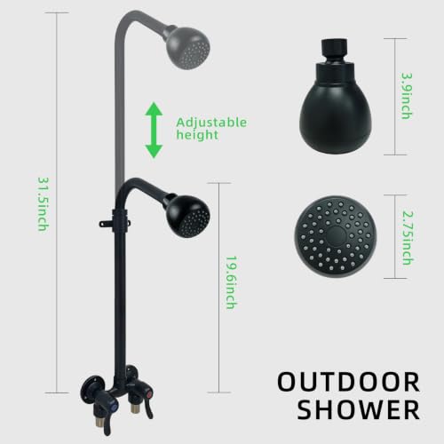 Outdoor Shower Kit Dual Handle Extendable Exposed Pipe Outdoor Shower Fixtures System with ABS Showerhead Solid Brass 4 Inch Center Mix Valve
