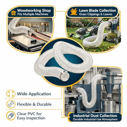 2-1/2" x 10' Heavy Duty Dust Collection Hose, Thickened Clear PVC Flexible Hose with Steel Wire Reinforced, Puncture Resistant for Woodworking Dust Collector System