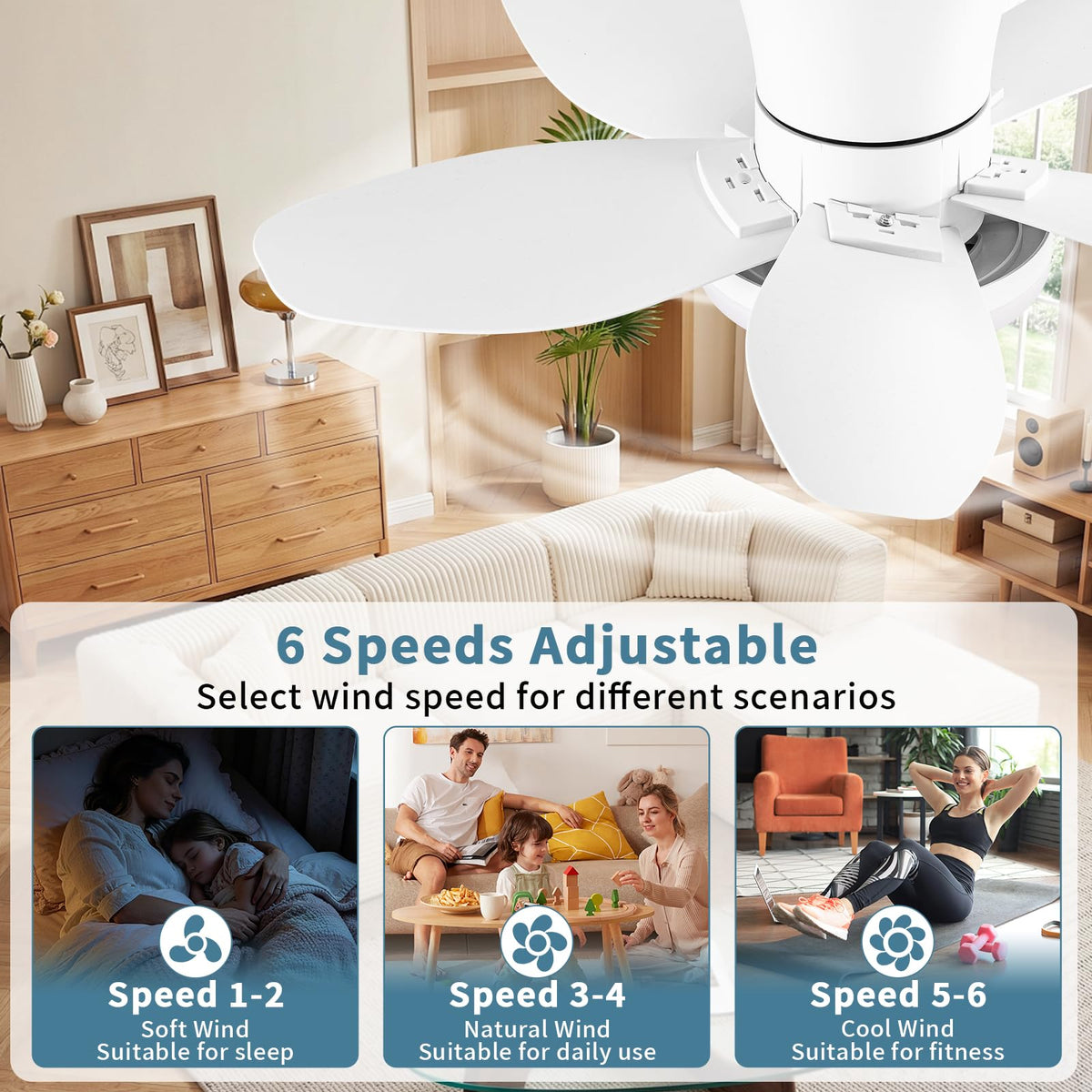 Small Ceiling Fan with Lights (White / 25 Inch)