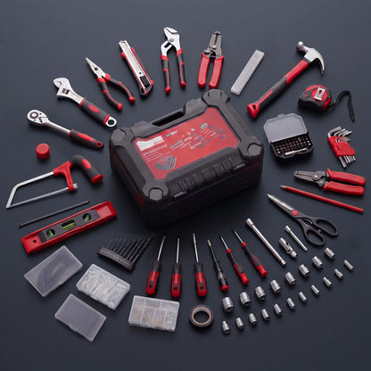 330 Piece Home Repair Tool Kit with Pull (Black Red / 15.7)