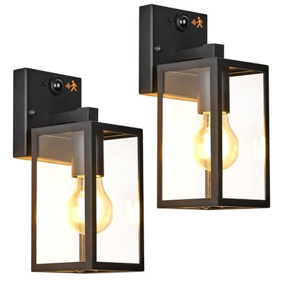 10.6" Motion Sensor Outdoor Wall Sconce Clear Glass Waterproof Exterior Wall Light Porch Light Lantern for Garage Patio Doorway Garden
