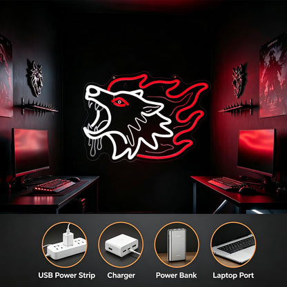 Wolf Neon Sign (White & Red)