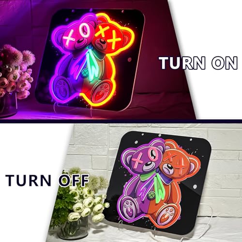 Split Color Teddy Bear Neon Sign