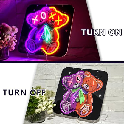 Split Color Teddy Bear Neon Sign