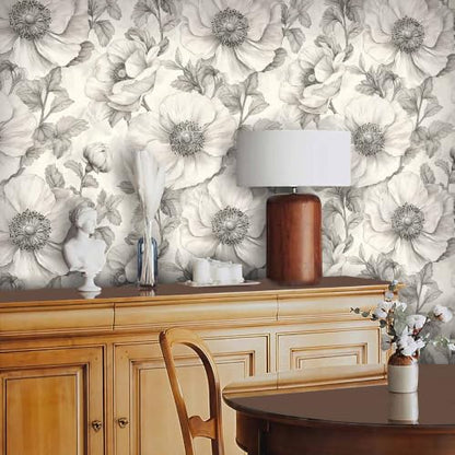 Gray Floral Peel and Stick Wallpaper