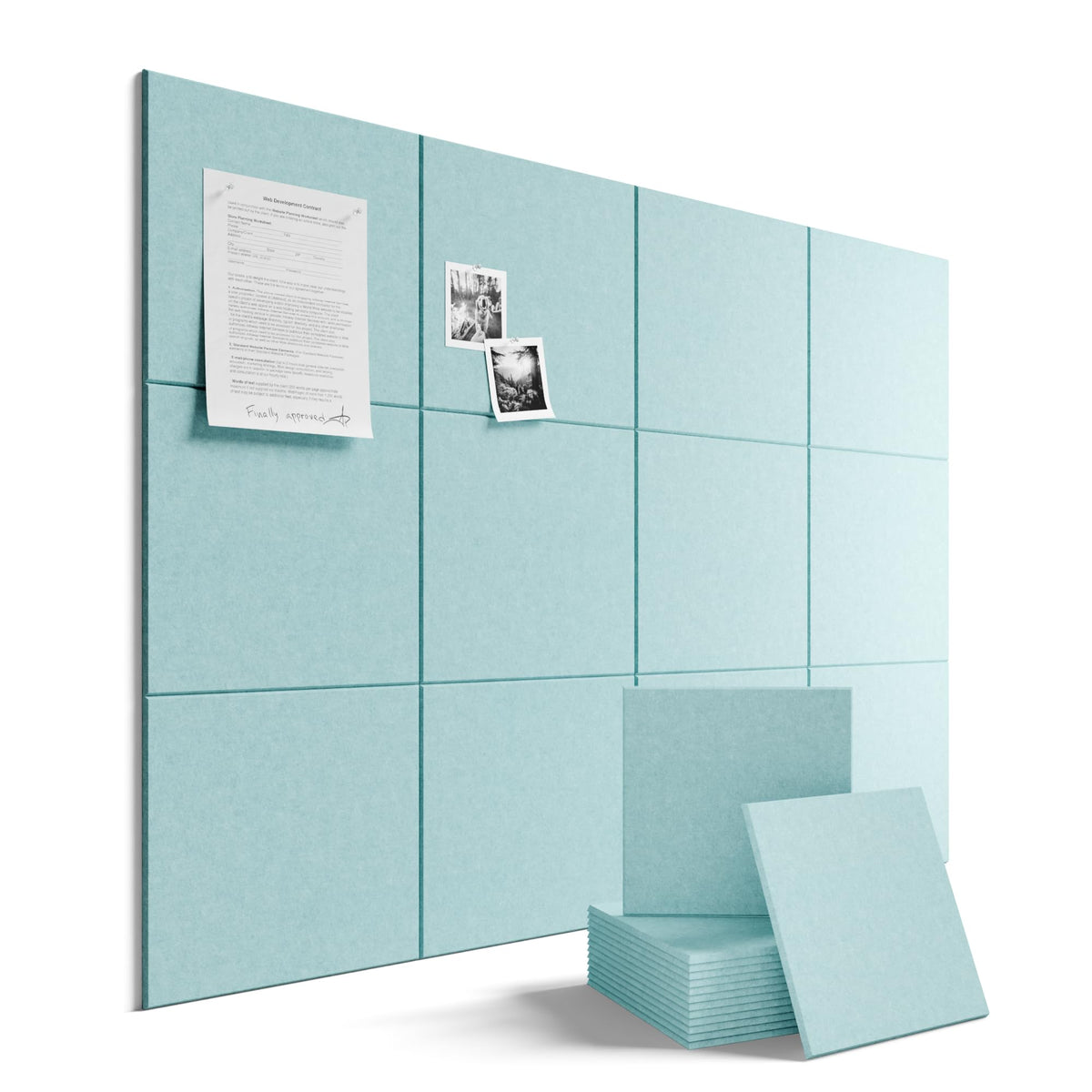 Felt Bulletin Board & Cork Board Alternative 36'' x 24'' (Teal Blue-1 / Solid tile 12-pack)