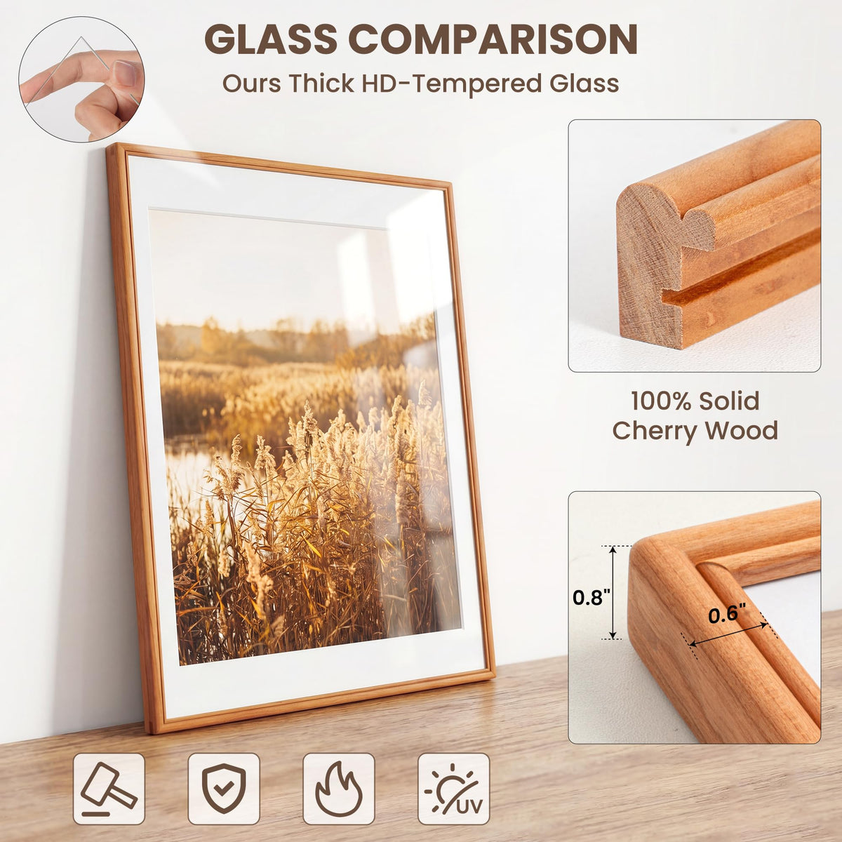 12x16 Picture Frame (Natural Solid Cherry / 12x16-1P)