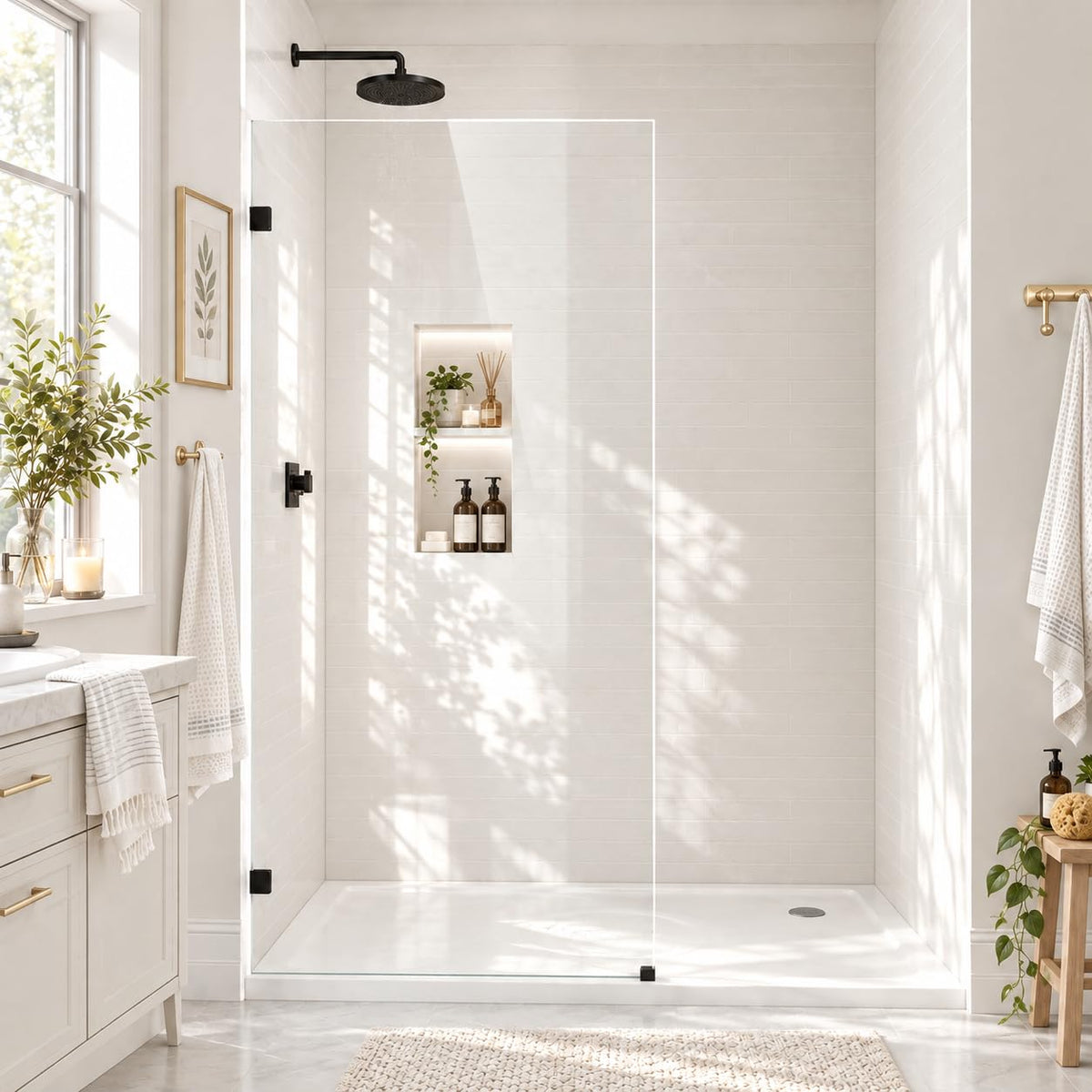 Glass Shower Panel 36" W x 68" H (Matte Black - Clear / 36"W x 68"H - 10mm)