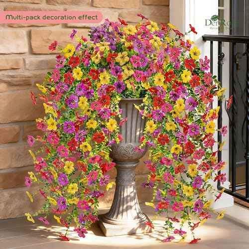 UV Resistant Artificial Hanging Flowers for Outdoors (Colorful)