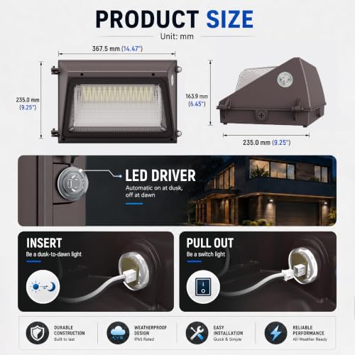 LED Wall Pack Light with Dusk to Dawn Photocell
