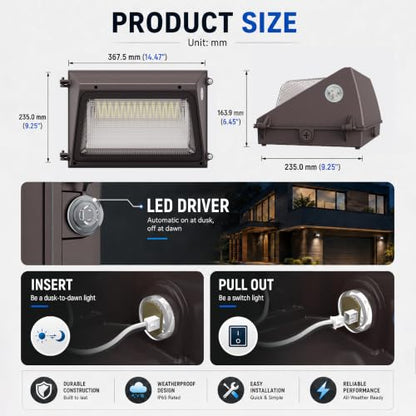 LED Wall Pack Light with Dusk to Dawn Photocell