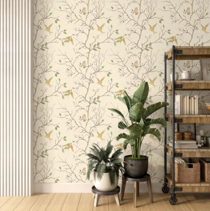 Peel and Stick Wallpaper Floral Birds Contact Paper Removable Self