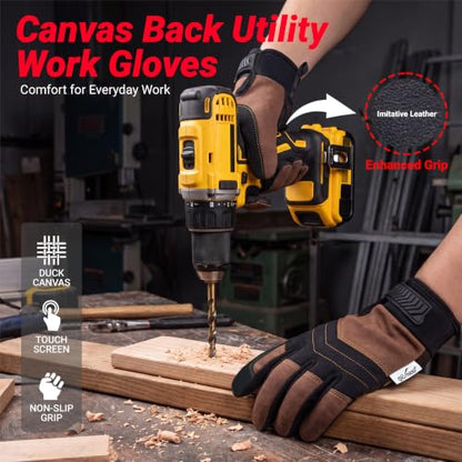 Work Gloves for Men Women Breathable Canvas Gardening Gloves for Yard Work Garage Mechanic Touchscreen Compatible