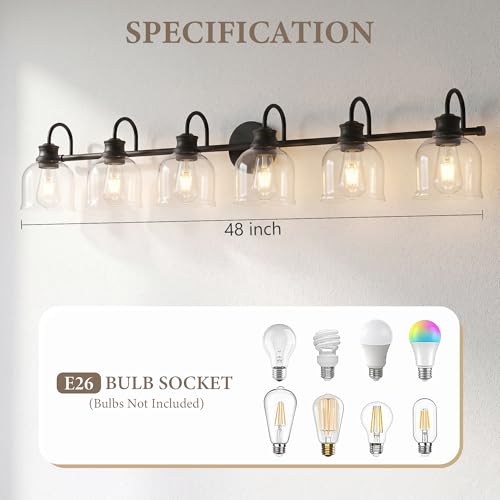 6 Lights 48" Bathroom Vanity Light Fixtures (Black / 6 Lights)