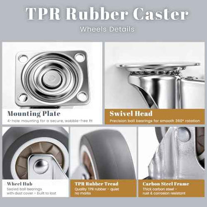 2" Silent Rubber 360 Degree Swivel Plate Casters (2" (no brake))