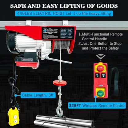 3-in-1 Electric Portable Hoist Winch,1500W Portable Power Winch Crane with Wire and Wireless Remote Control, 328FT Wireless Remote Control Range,for Garage, Factory, Warehouse, Balcony