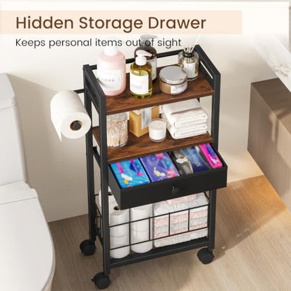 Freestanding Toilet Paper Holder with Storage Drawer
