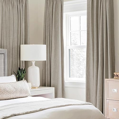 100% Blackout Linen Curtains for Bedroom 52x90 Inches Pebble Taupe (Pebble Taupe / 52"W x 90"L (Pack of 2))