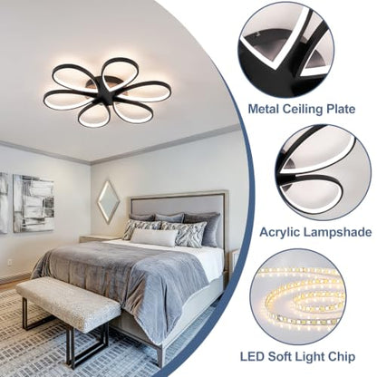 Modern Led Ceiling Light 25inch Dimmable Flush Mount Ceiling Light with Remote Control 6 Rings Close to Ceiling Lamp Fixtures for Kitchen Dining Room Bedroom Living Room