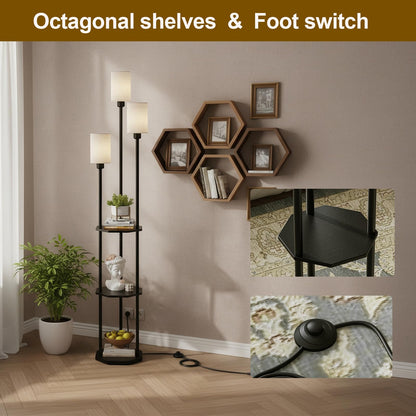 Floor Lamp with Shelves (Black and Beige)