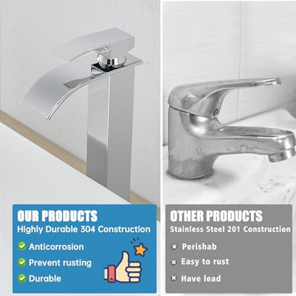 Tall Bathroom Faucet Vessel Sink Faucet with Drain (With Drain / Polished Chrome)