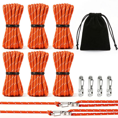 6 Pack Rope Tensioner Set with Alloy Buckles and Storage Bag (Orange / 6-Pack)