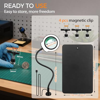 Magnetic Helping Hands Soldering Station Clamp Metal with 5X Magnifier Lamp