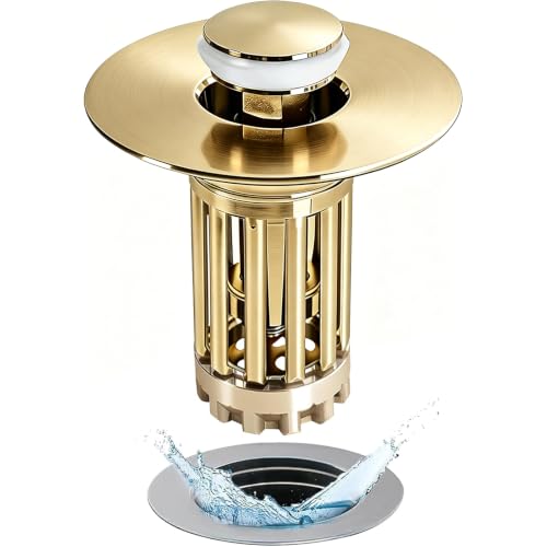 3 in 1 Pop Up Bathroom Sink Stopper (Brushed Gold)