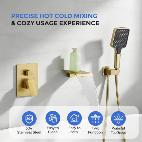 Wall Mount Waterfall Bathtub Faucet with Hand Shower
