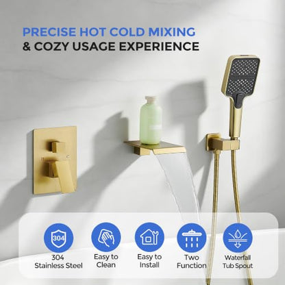 Wall Mount Waterfall Bathtub Faucet with Hand Shower
