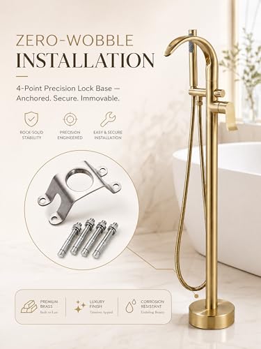 Freestanding Bathtub Faucet Stand Alone High Flow Brass Brush Gold Tub Filler